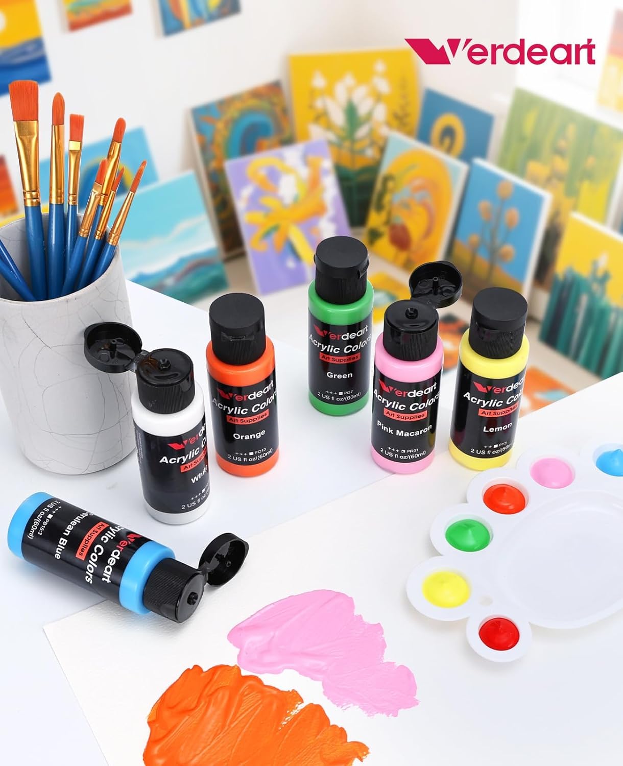 Acrylic Paint Set - 24 Colors 2 oz/59 ml Acrylic Paints for Professional Artists with 10 Brushes , Art Supplies for Painting Canvas Rock Wood Ceramic Glass Art Craft Painting, Rich Pigments Lasting Quality for Beginners