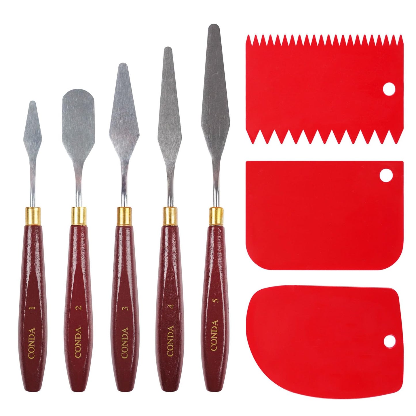 CONDA Palette Knife Set -10Pcs Stainless Steel Spatula Pallet Knife Painting Tools Metal Knives Wood Handle with Different Shapes and Sizes