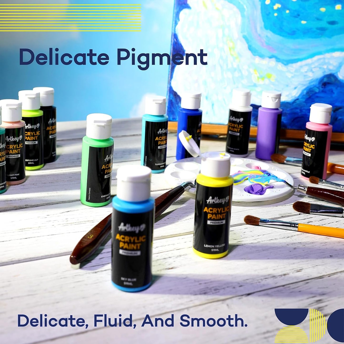 Artkey Acrylic Paint Set, 24 Colors 2 oz/59 ml Acrylic Paint Kit for Professional Artists & Beginners – Craft & Art Supplies for Canvas, Wood, Fabric, Rock, Leather, Ceramic, Glass, Easter Egg