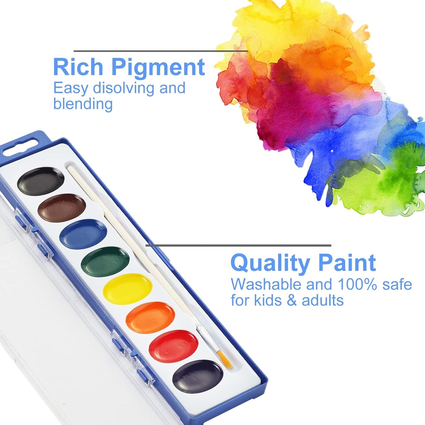 Keebor Washable Watercolor Paint Set, 36 Pack, 8 Colors with Paint Brush