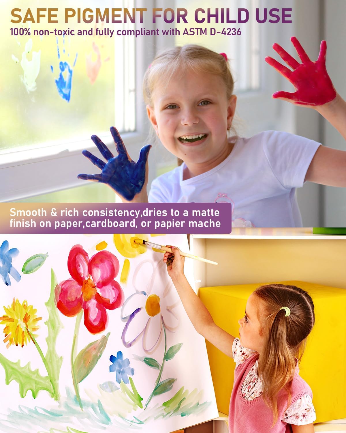 Nicpro 18 Colors Large Washable Paint Set for Kid (8.45oz), Tempera Paints | Classroom Must Haves, Acrylic Bulk Paint Supplies Non Toxic Paint for Art, Craft DIY, Poster & Finger Paint, School, Home