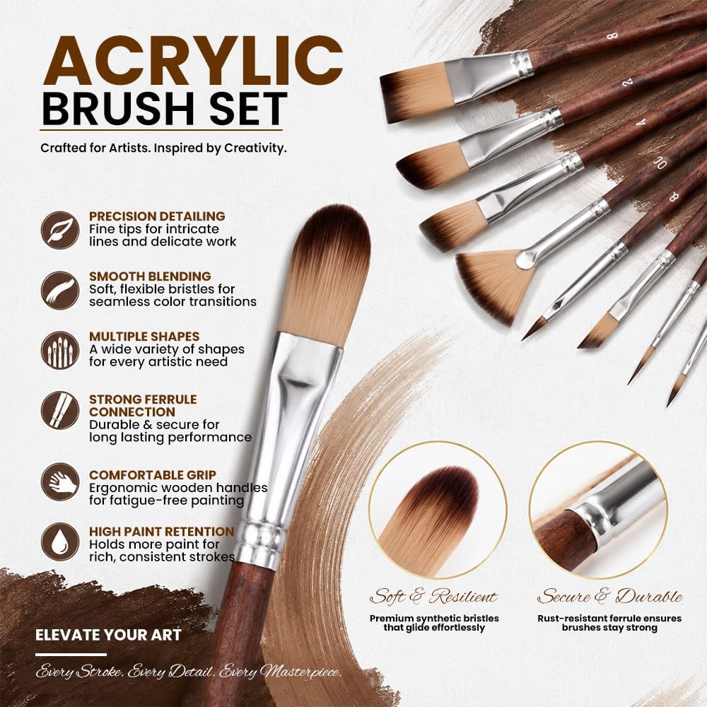 Simpson Sellers 26PCS Paint Brush Set with Palette Knife, Professional Acrylic Oil Watercolor Painting Kit, Flat Filbert Fan Round Detail Tools, Travel Canvas Case for Artists,Face Painting