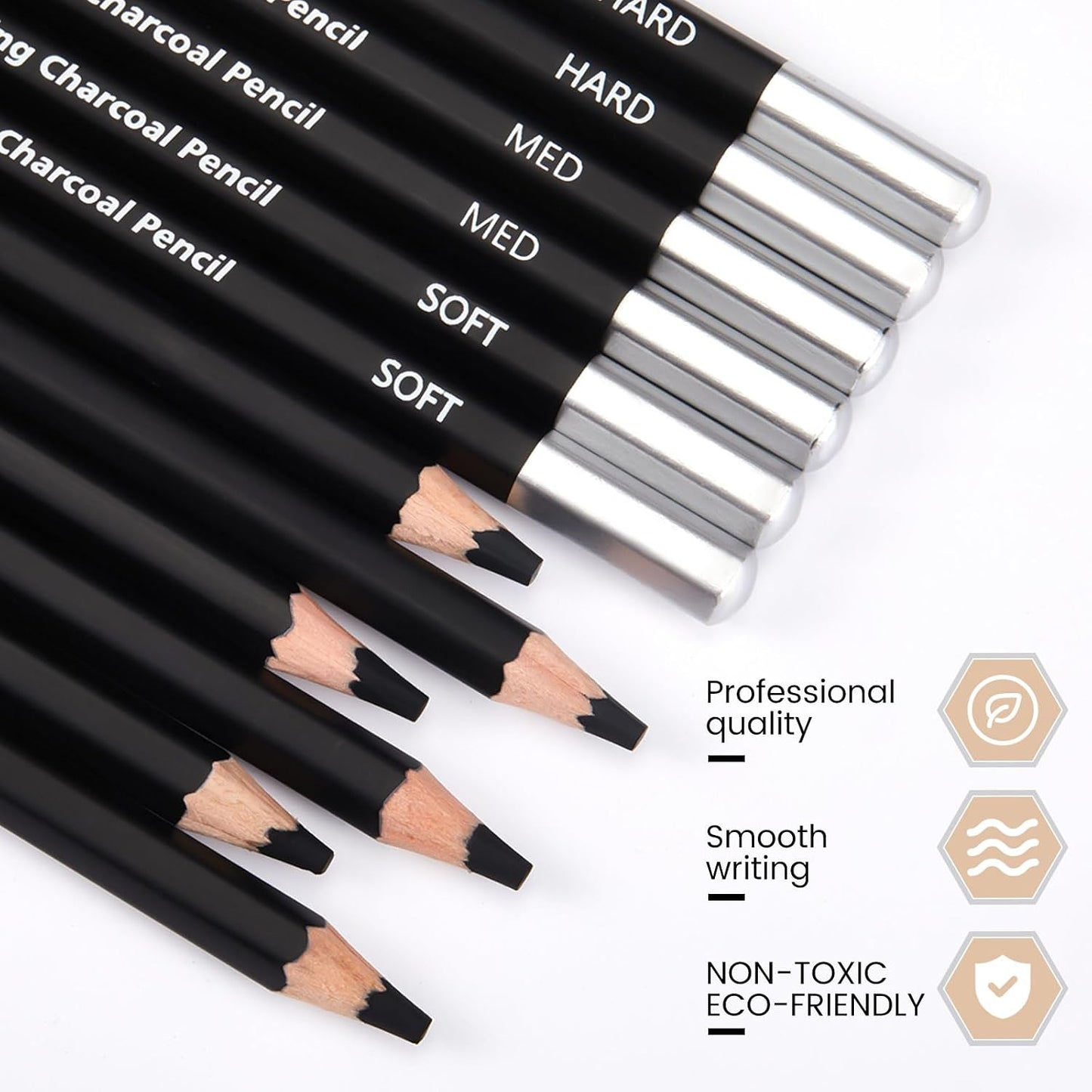 Geyoga 72 Pcs Professional Charcoal Pencils Bulk Soft Medium Hard for Drawing Charcoal Pencils for Art Painting Sketching Shading Drawing Blending Portrait Artists Students Christmas Stocking Gifts