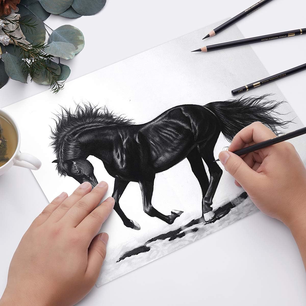 MARKART Professional Charcoal Pencils Drawing Set, 10 Pcs Soft Medium Hard | Charcoal Pencils for Drawing, Sketching, Shading, Artist Pencils for Beginners & Pro Artists