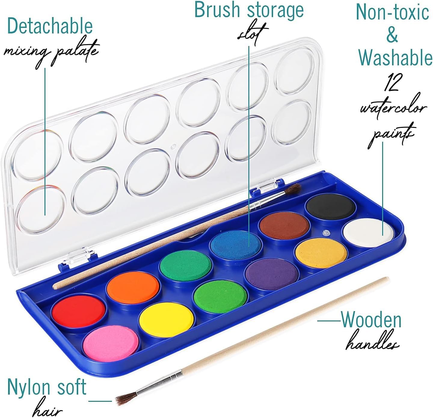 2 Pack Watercolor Paint Set 12 Vivid Colors Includes Watercolour Mixing Palette and 2 Brushes, Perfect For Artists, Beginner Painters, Kids and Adult Painting