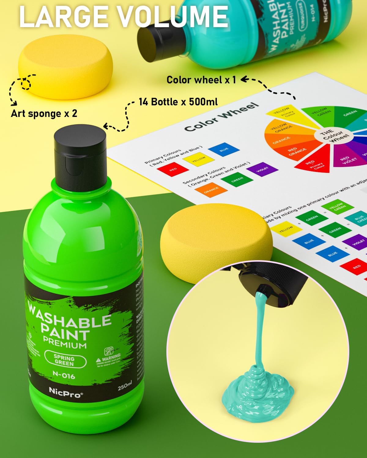 Nicpro 18 Colors Large Washable Paint Set for Kid (8.45oz), Tempera Paints | Classroom Must Haves, Acrylic Bulk Paint Supplies Non Toxic Paint for Art, Craft DIY, Poster & Finger Paint, School, Home