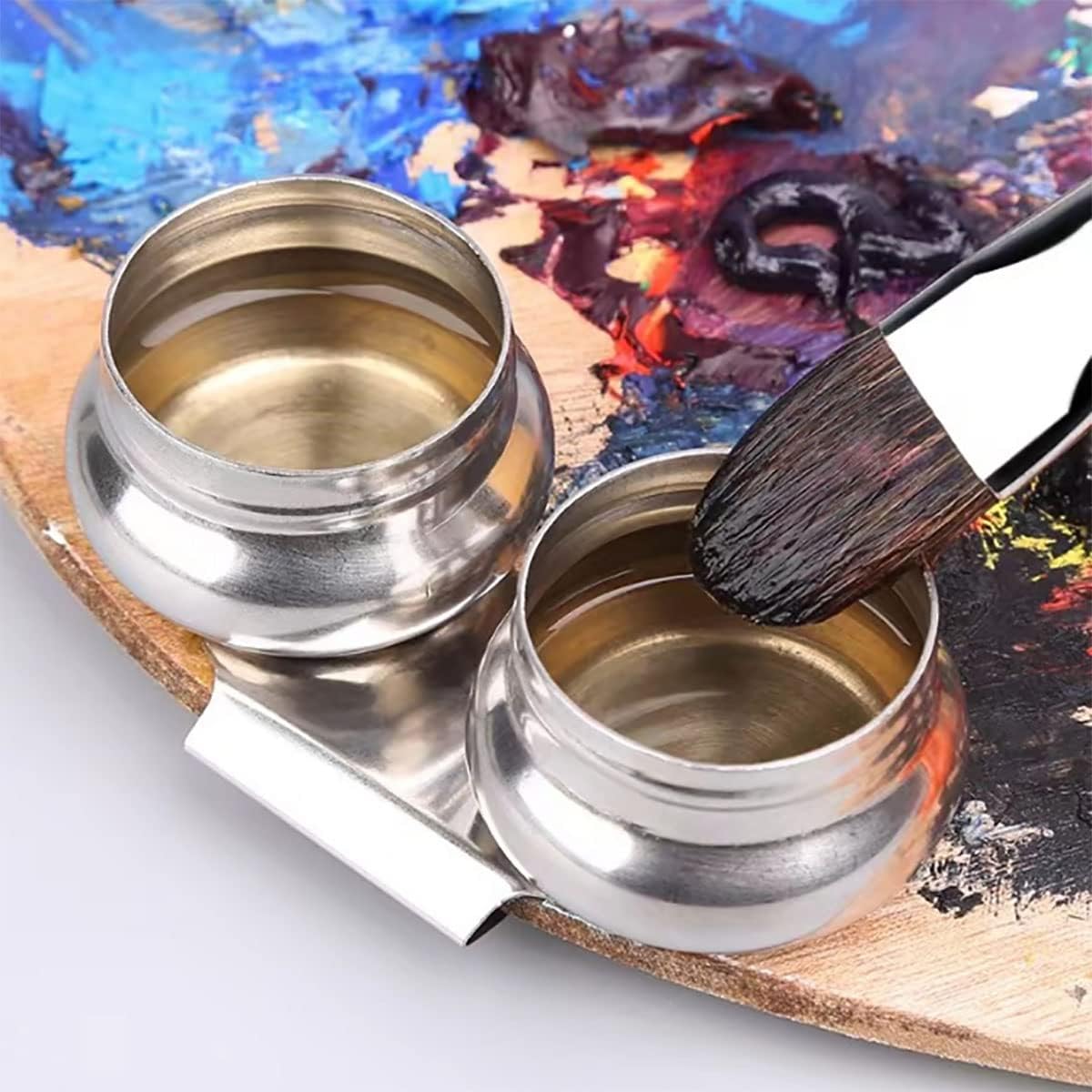1 Set Stainless Steel Art Oil Pot with Lid Leak Proof Drum Shape Oil Pot for Artists, Students, Drawing Enthusiasts Painting | Leak-Proof Drum Shape Perfect for Artists, Students, and Painting Enthusiasts