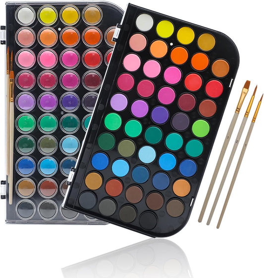 Artecho 48 Colors Watercolor Paint Set, Portable Travel Watercolor Cake Kit with 3 Brushes, Easy-Clean Washable Paint for Card Making, Illustrations, Painting, Calligraphy