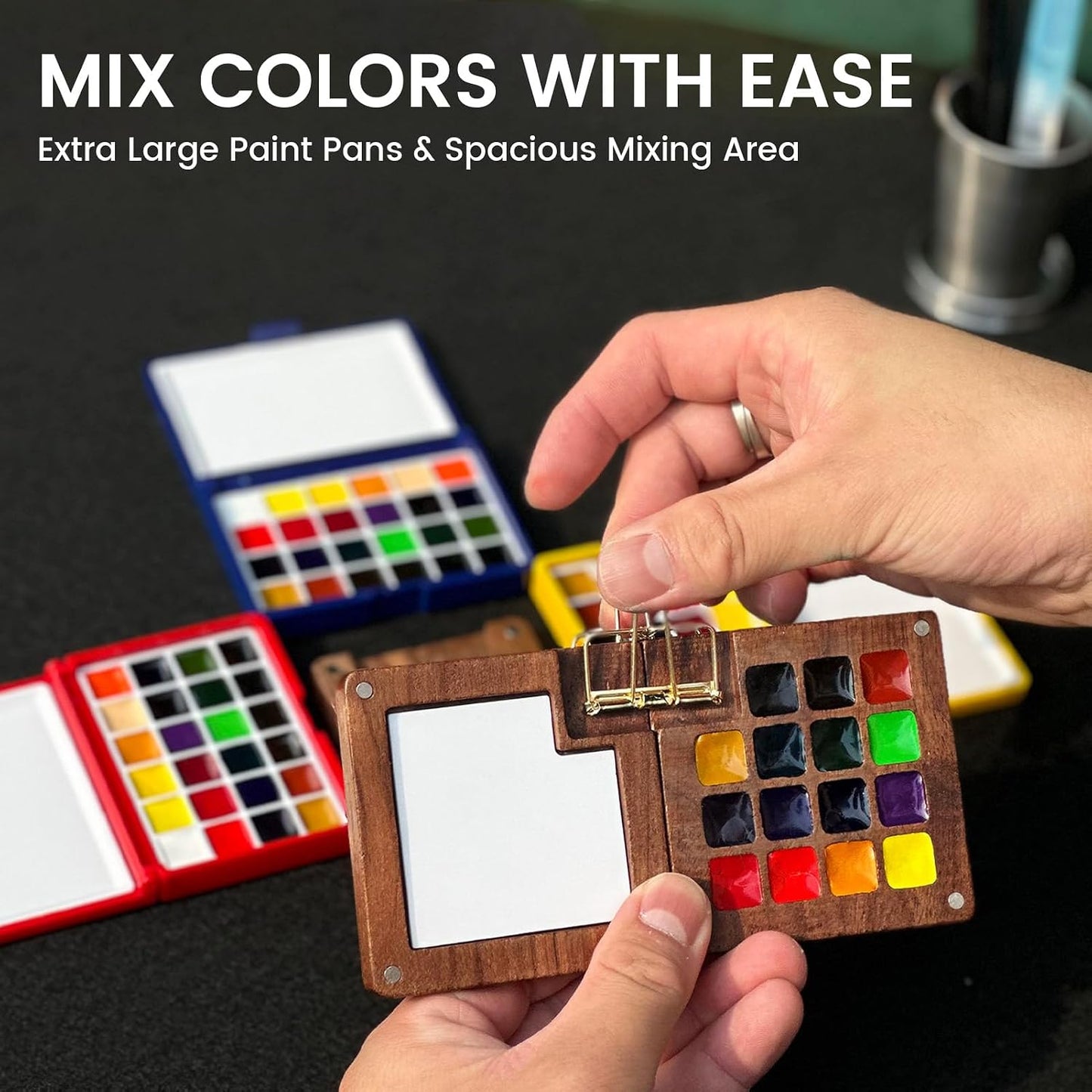 Funto Mini Watercolor Paint Set, All-in-One Walnut Wood 15-Color Premium Pocket Travel Paint Kit, with Crossbody Bag,Watercolor Journal, Metal Clip, Paint Water Cup, Water Brush Ideal for Art Lovers