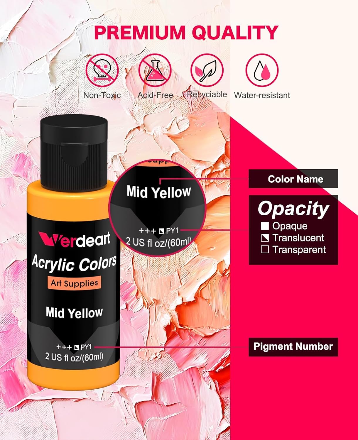 Acrylic Paint Set - 24 Colors 2 oz/59 ml Acrylic Paints for Professional Artists with 10 Brushes , Art Supplies for Painting Canvas Rock Wood Ceramic Glass Art Craft Painting, Rich Pigments Lasting Quality for Beginners