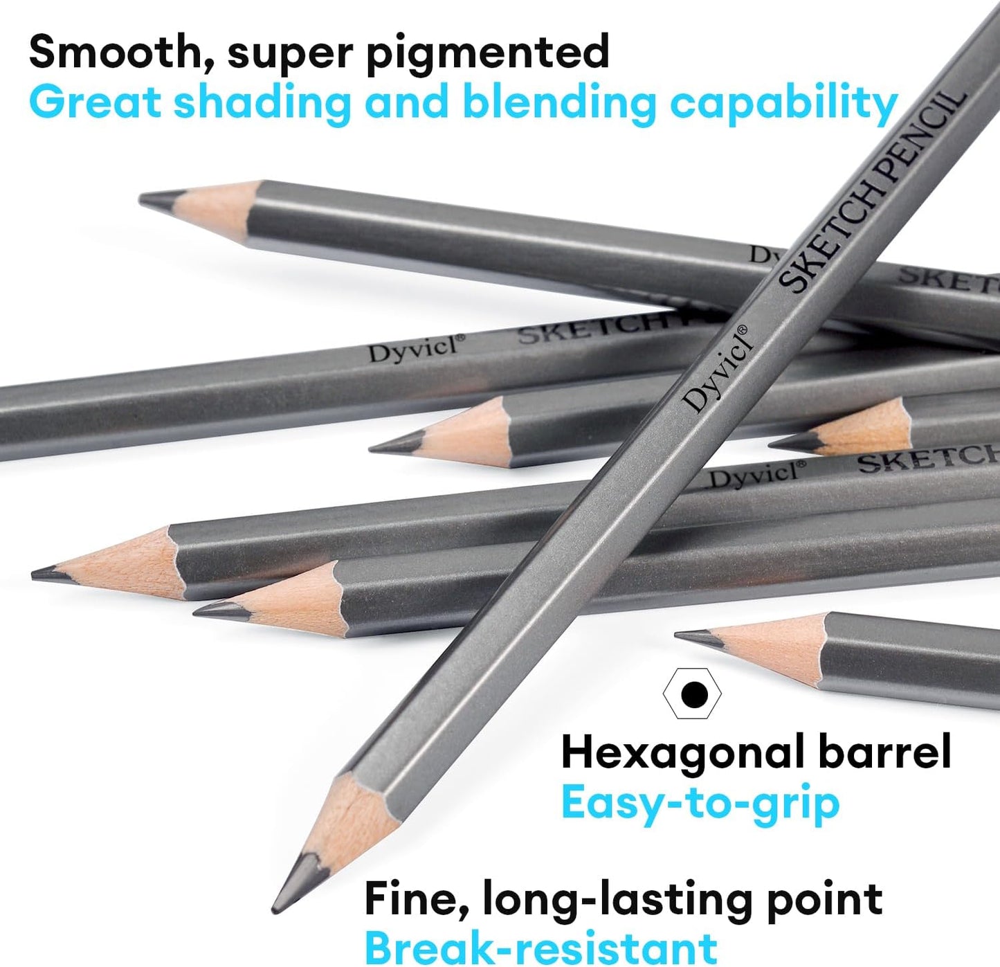 Dyvicl Professional Drawing Sketching Pencil Set - 12 Pieces Drawing Pencils 10B, 8B, 6B, 5B, 4B, 3B, 2B, B, HB, 2H, 4H, 6H Graphite Pencils for Kids, Beginners, Pro Artists