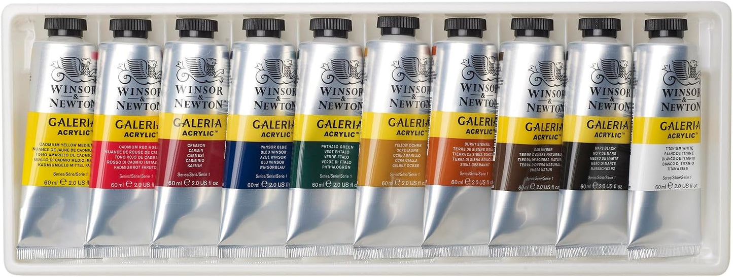 Winsor & Newton Galeria Acrylic Paint, 10 x 60ml (2--oz) Tube Paint Set