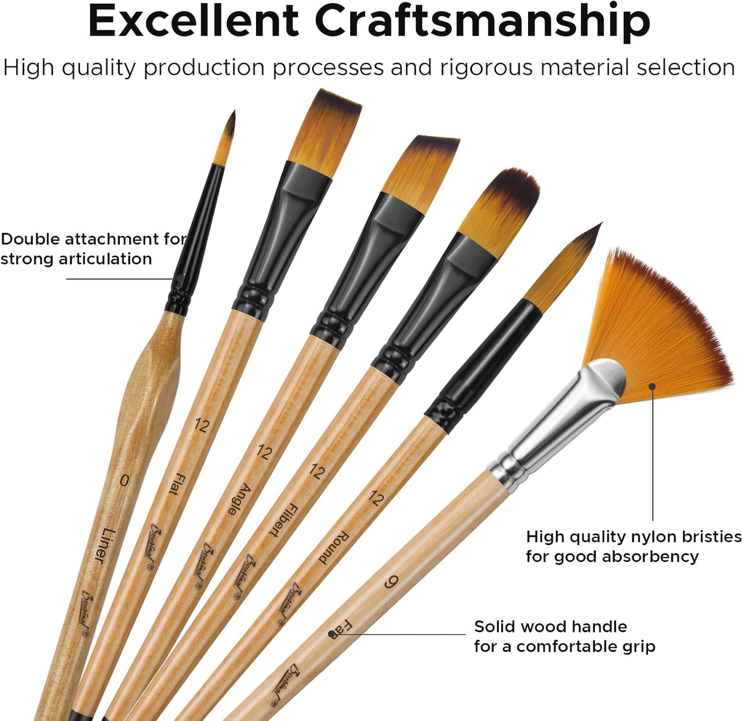 Bougimal 33 Pcs Paint Brush Set, No-Shedding Artist Paint Brushes | Art Paint Brushes with Flat Round Filbert Fan Angle Detail Brush for Acrylic, Oil, Watercolor, for Artists & Beginners