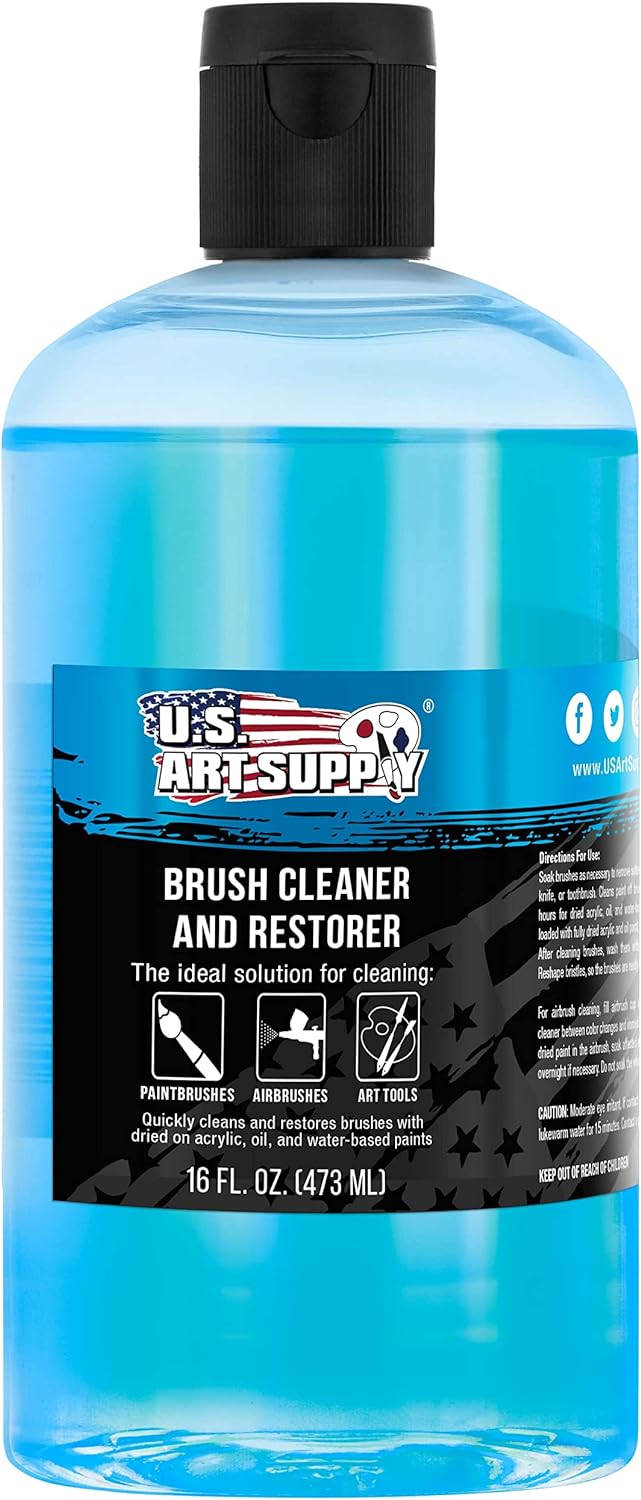 U.S. Art Supply Brush Cleaner and Restorer, 4 Ounce Bottle - Quickly Cleans Paint Brushes, Airbrushes, Art Tools - Cleaning Solution to Remove Dried On Acrylic, Oil and Water-Based Paint Colors