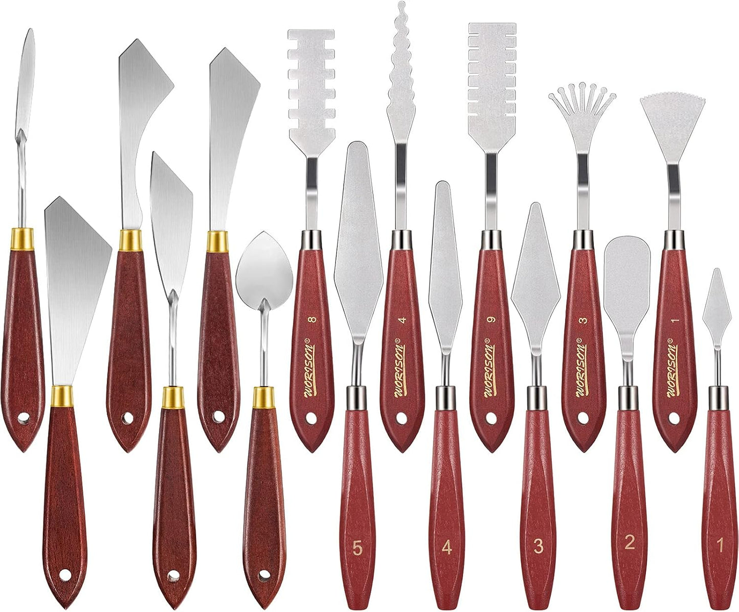 Honoson 16 Pieces Palette Knife Set Stainless Steel Painting Knives with Wood Handles for Acrylic Oil Painting Canvas Texturing Impasto Color Mixing & Blending Art Supplies for Artists and Beginners