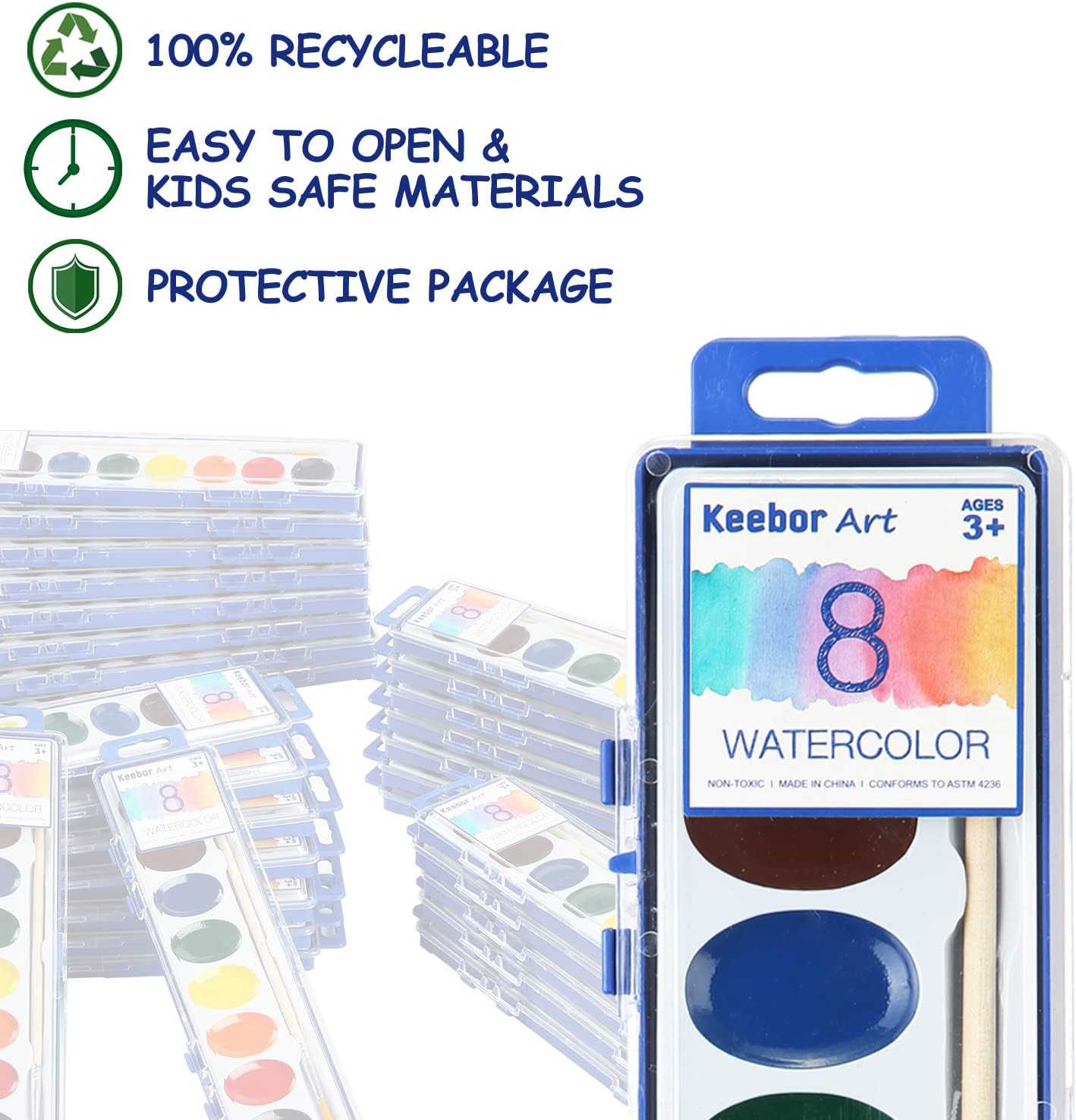 Keebor Washable Watercolor Paint Set, 36 Pack, 8 Colors with Paint Brush