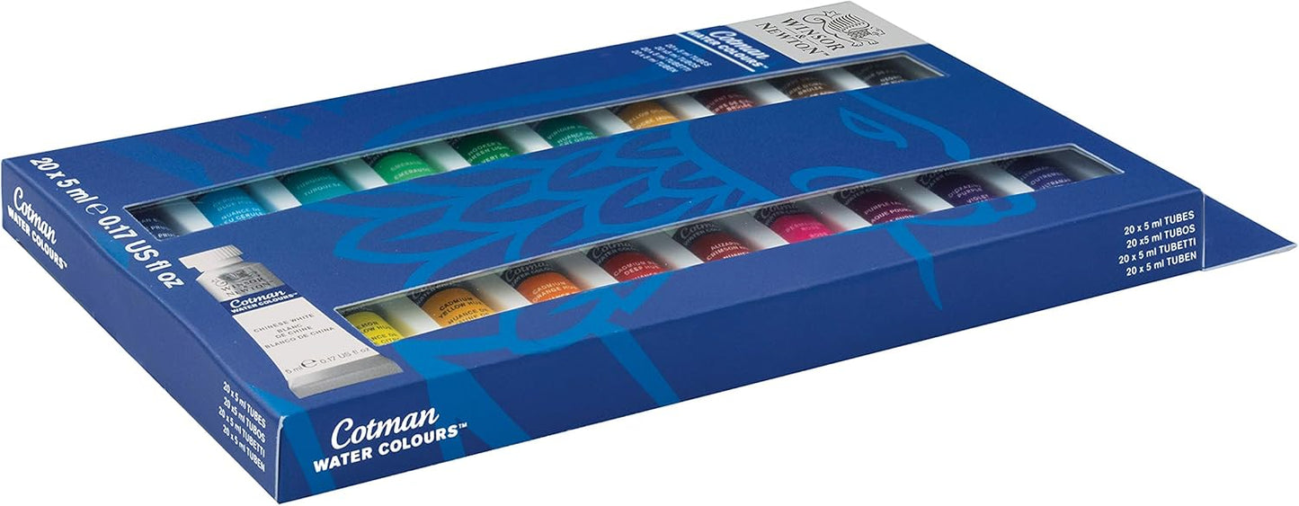 Winsor & Newton Cotman Watercolor Paint Set, 20 Colors, 5ml (0.17-oz) Tubes