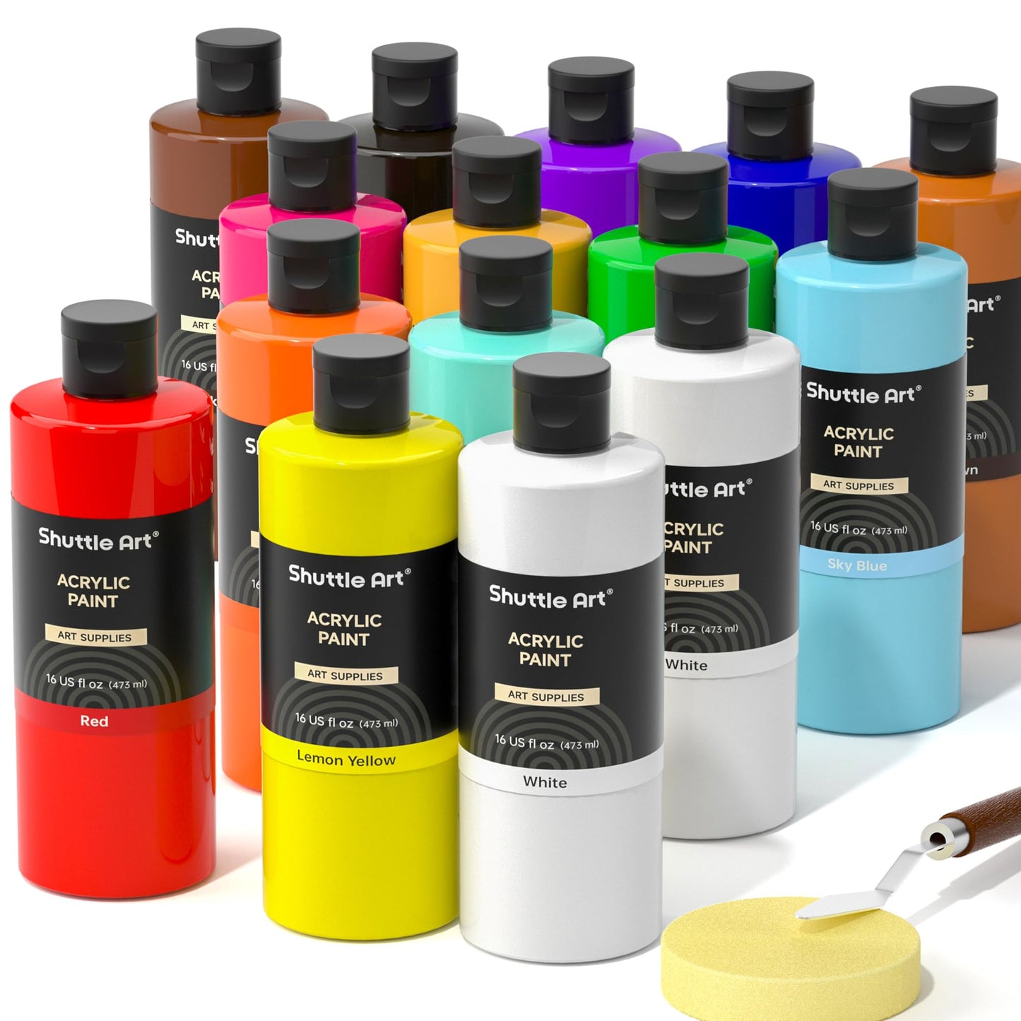 Shuttle Art 18 Colors Acrylic Paint Bottle Set (250ml/8.45oz), Rich Pigmented Bulk Painting Supplies for Artists, Beginners and Kids on Rocks Crafts Canvas Wood Ceramic