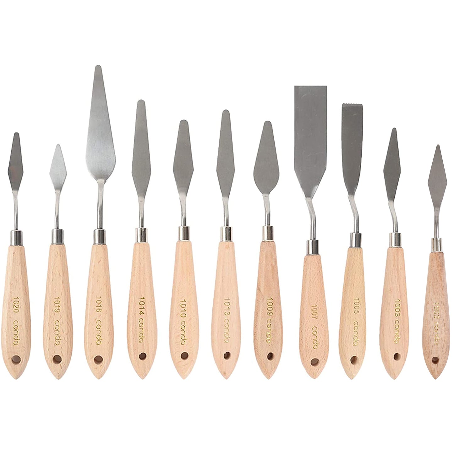 CONDA Palette Knife Set -10Pcs Stainless Steel Spatula Pallet Knife Painting Tools Metal Knives Wood Handle with Different Shapes and Sizes