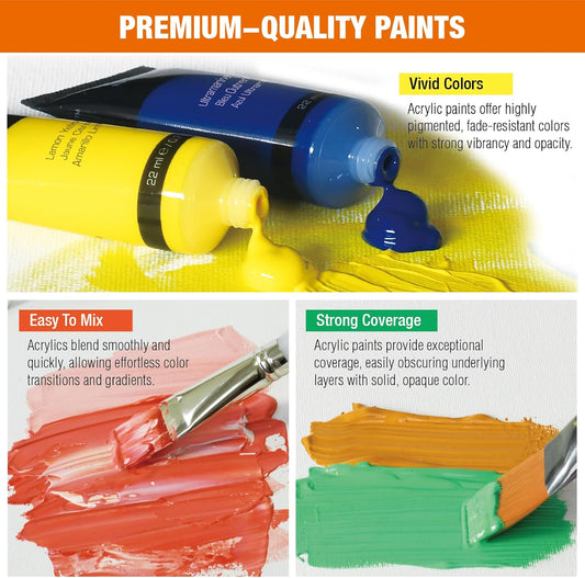 48 Colors Professional Acrylic Paint Set, Artist Paint Supplies | 22ml Tubes, Paint Set for Canvas, Crafts, Clay, Rocks, Paper etc., Basics Art Supplies, Giftable Set for Artists, Beginners