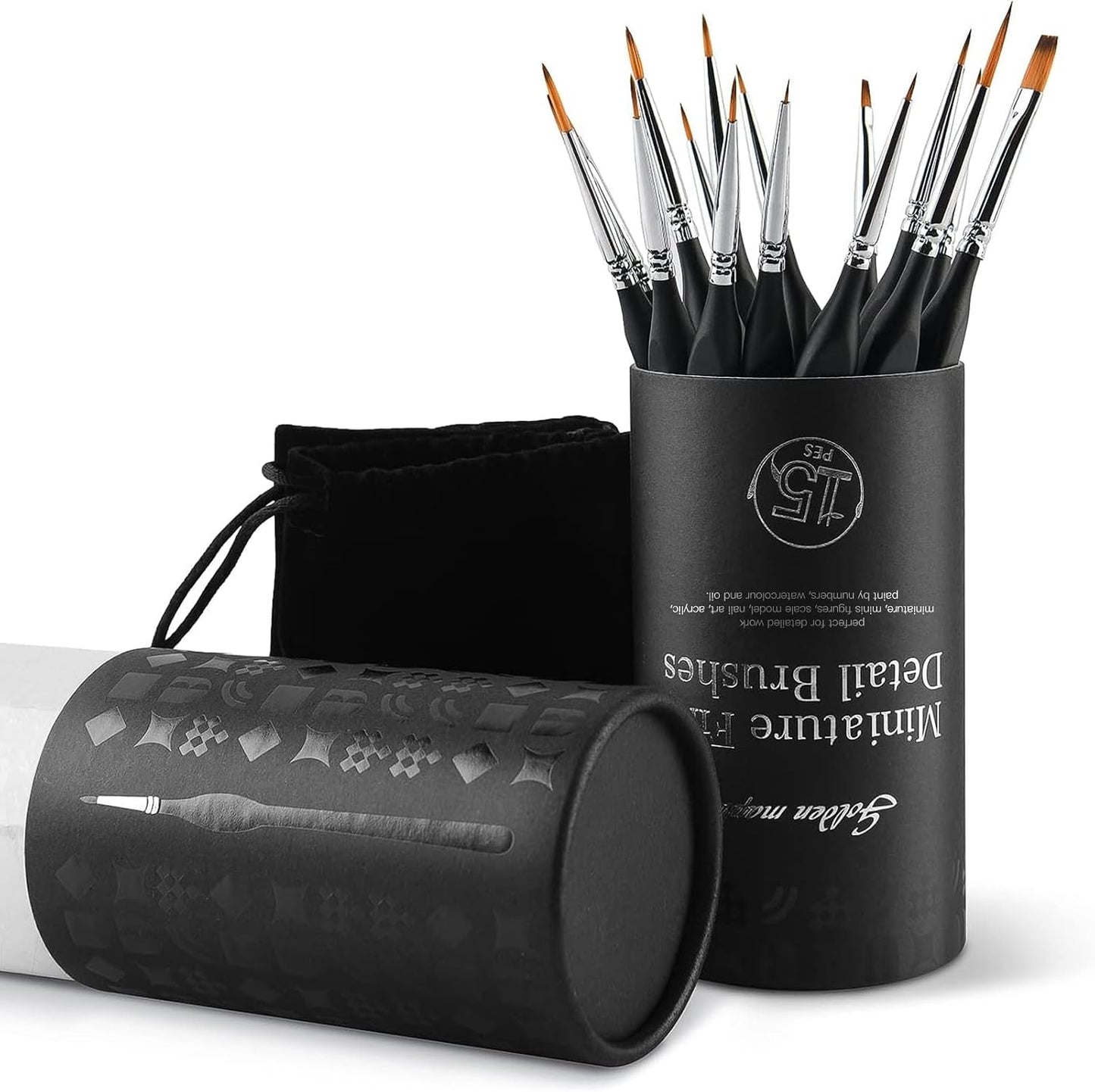 Golden Maple Miniature Paint Brushes, 15PC Model Brushes Micro Detail Paint Brush Set, Fine Detailing for Acrylics, Oils, Watercolors & Paint by Number, Figurine (Black)