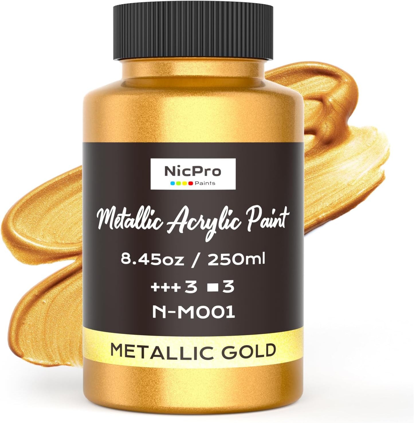 Nicpro Metallic Gold Acrylic Paint, 8.45oz/250ml Large Gold Leaf Paint | Non Toxic, Non Fading Craft Paints for Metal, Wood, Clay, Fabric, Canvas, Furniture, Handcrafts, Art Supplies