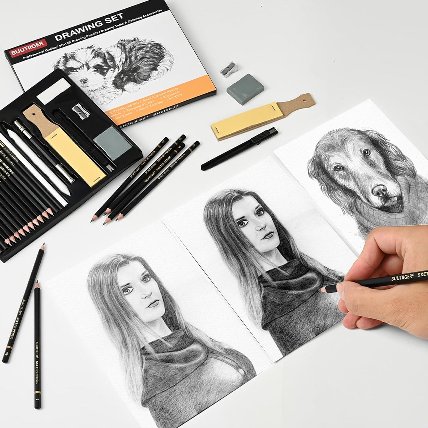 22 PCS Drawing Sketching Pencil Set, Graphite Pencils (10B-6H) | Charcoal Sticks, Blending Stumps, Erasers, Pencil Sharpeners, Drawing Sketching Pencil, Art Pencils for Beginners & Artists
