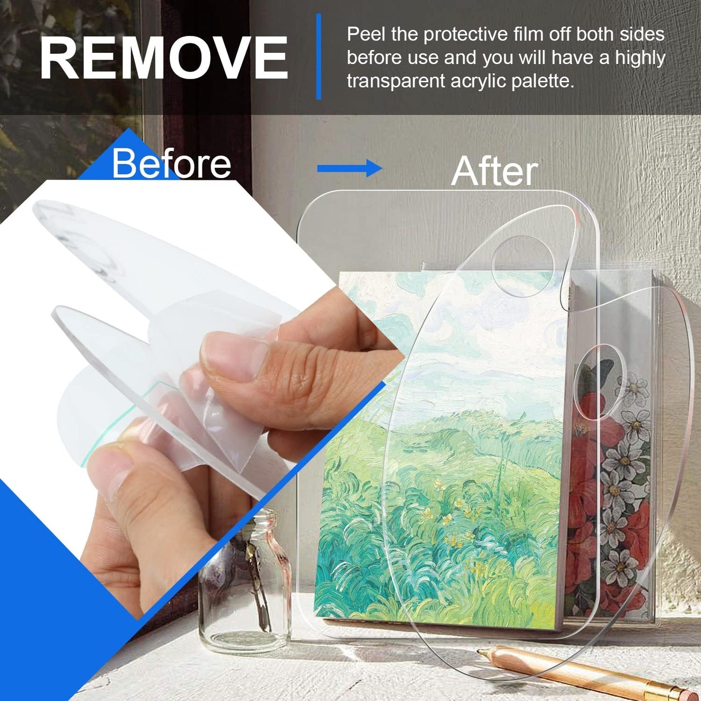 3pcs Acrylic Paint Palette Clear Art Palette for Adults & Kids, Transparent Non-Stick Oil Paint Palette with Protective Film for DIY Craft Art Painting Plate