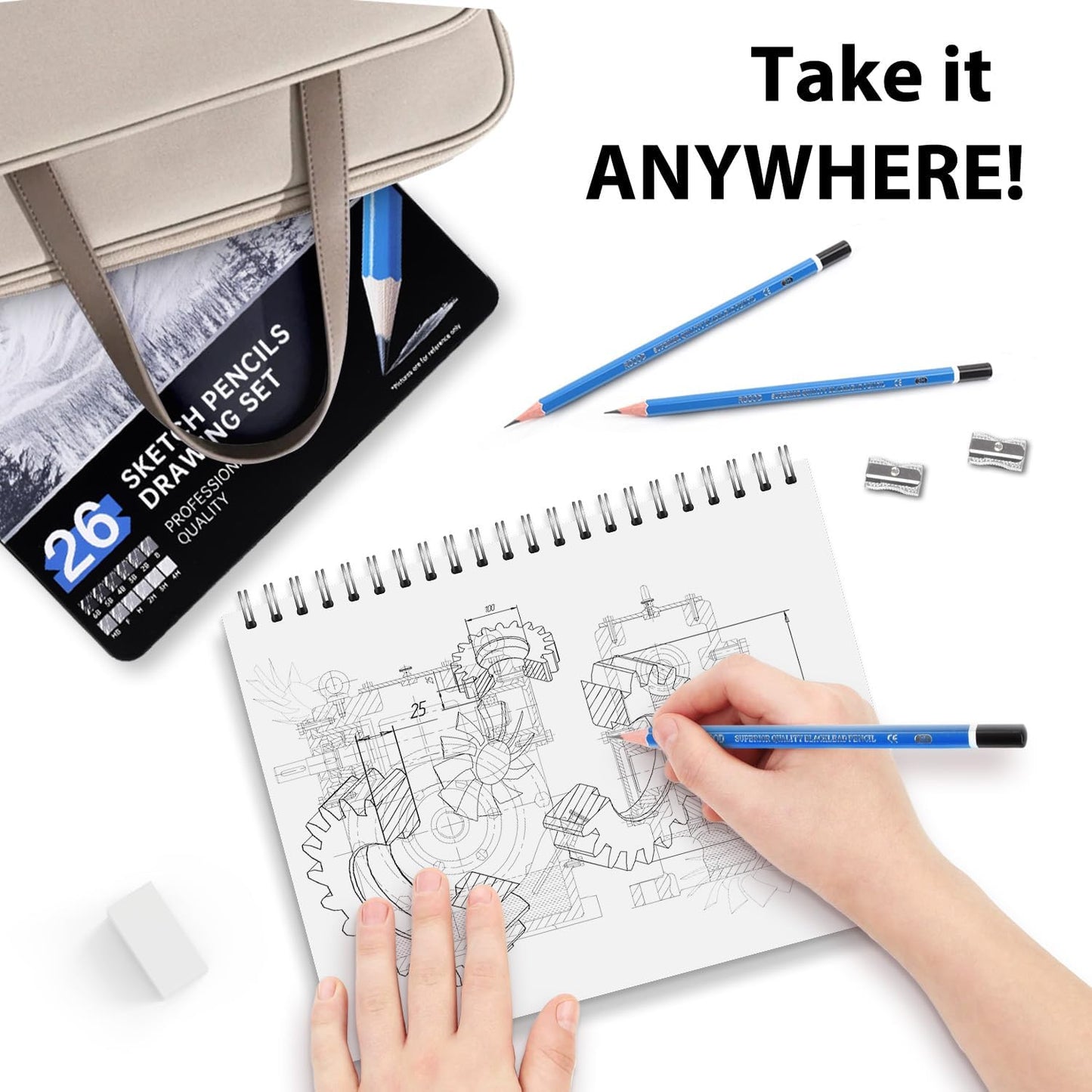 Sketch Pencils for Kids and Adults Drawing, 26-Piece Profession Sketching Pencils, Drawing Pencil for Artists Beginner Sketching, Art Graphite Pencil 6B to 4H