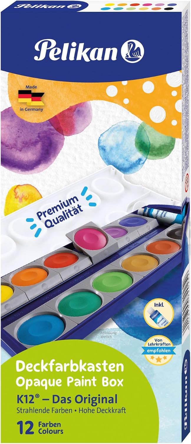Pelikan Opaque Watercolor Paint Set, 12 Colors Plus Chinese White Tube (720854)