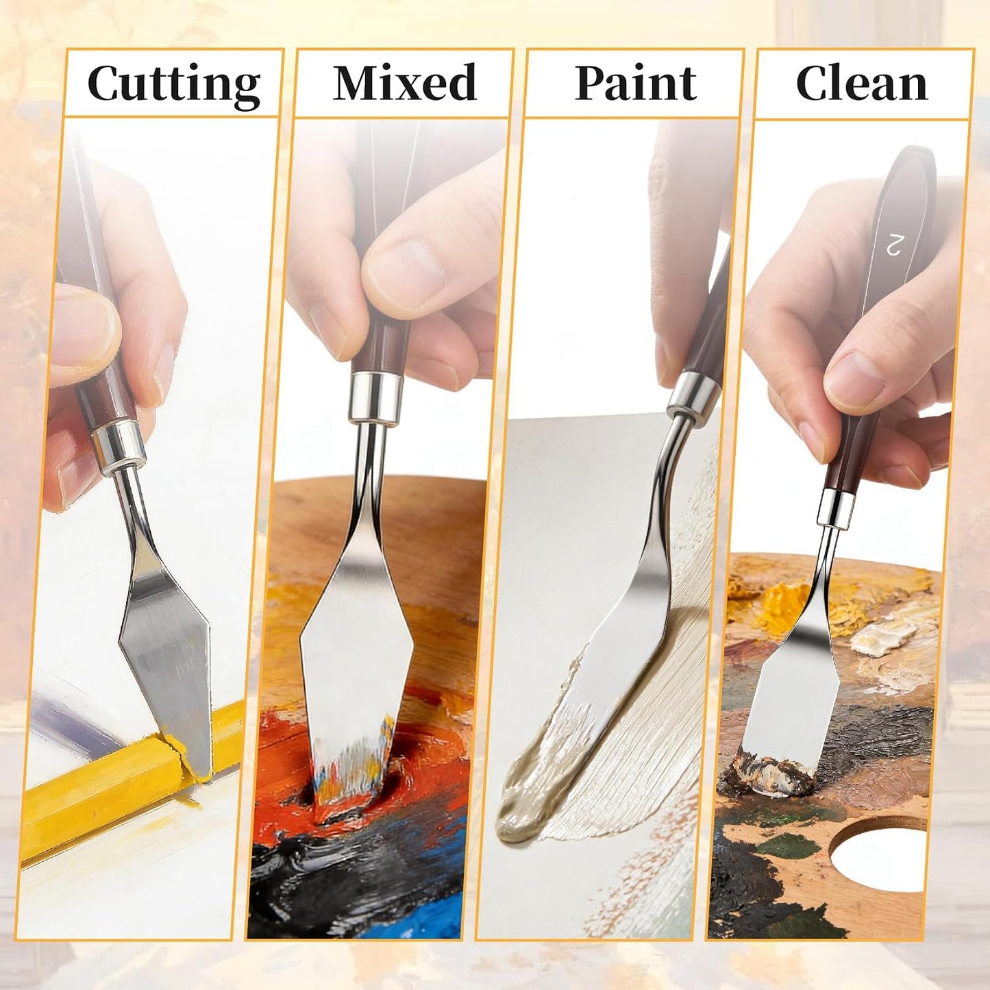 Painting Palette Knife - 5pcs Professional Stainless Palette Paint Knives With 6 Plastic Scrapers Ar Paint Tool for Oil, Canvas, Acrylic Painting & Cake Decorating