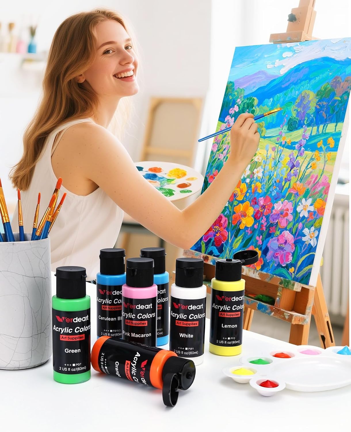 Acrylic Paint Set - 24 Colors 2 oz/59 ml Acrylic Paints for Professional Artists with 10 Brushes , Art Supplies for Painting Canvas Rock Wood Ceramic Glass Art Craft Painting, Rich Pigments Lasting Quality for Beginners