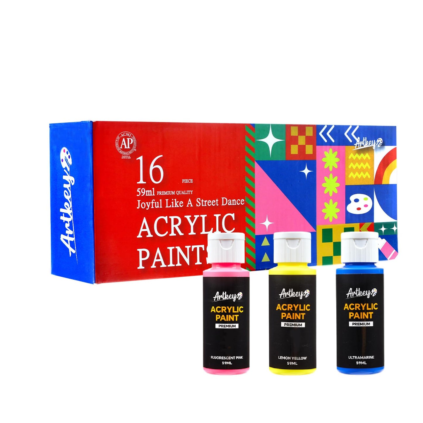 Artkey Acrylic Paint Set, 24 Colors 2 oz/59 ml Acrylic Paint Kit for Professional Artists & Beginners – Craft & Art Supplies for Canvas, Wood, Fabric, Rock, Leather, Ceramic, Glass, Easter Egg