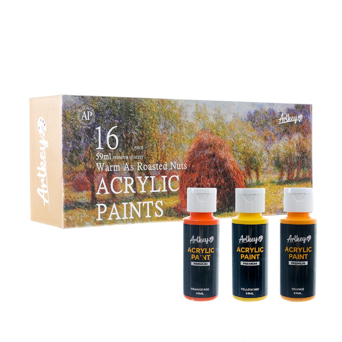 Artkey Acrylic Paint Set, 24 Colors 2 oz/59 ml Acrylic Paint Kit for Professional Artists & Beginners – Craft & Art Supplies for Canvas, Wood, Fabric, Rock, Leather, Ceramic, Glass, Easter Egg
