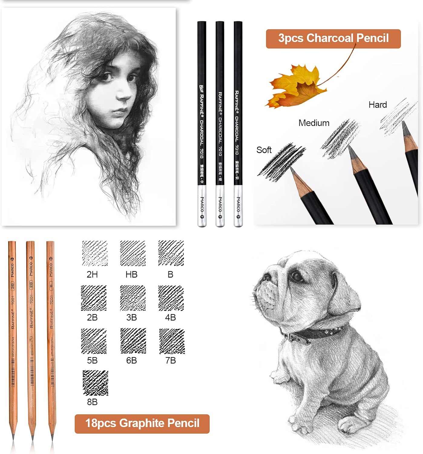 YunQiDeer Drawing Pencils Art Supplies for Beginners & Adults | Professional Charcoal & Graphite, Sketching Pencil Kit for Blending Shading