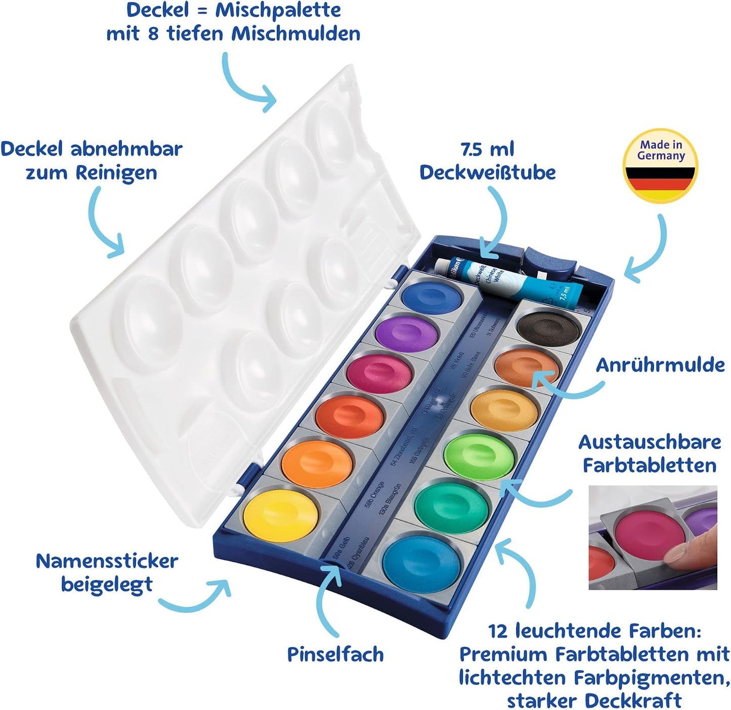 Pelikan Opaque Watercolor Paint Set, 12 Colors Plus Chinese White Tube (720854)