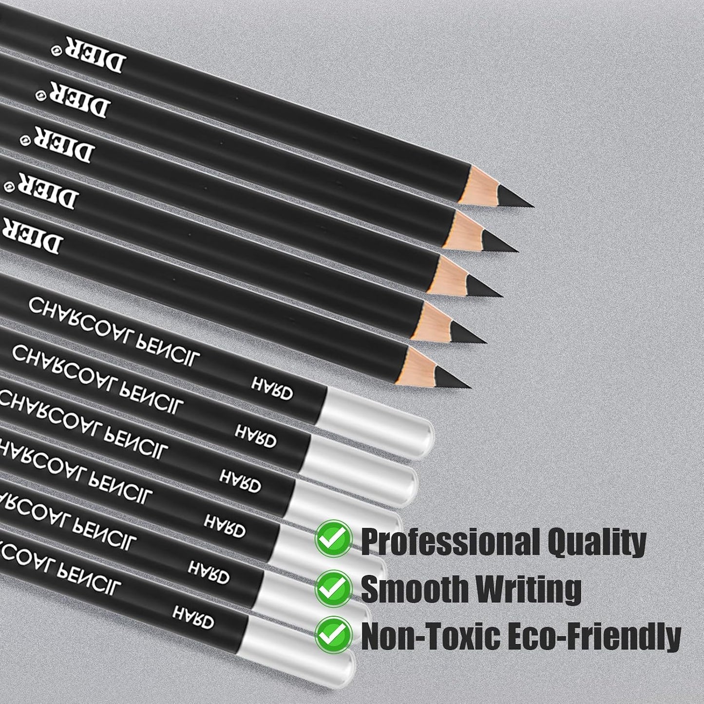 Geyoga 180 Pcs Professional Charcoal Pencils Drawing Bulk Soft Medium and Hard Charcoal Sketch Drawing Pencils for Beginners Artists Shading Sketching