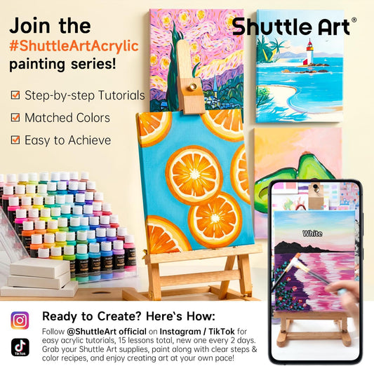 72 Pack Acrylic Paint Set, Shuttle Art 60 Colors Acrylic Paint Including Extra White Black & 12 Brushes, 2oz/60ml, Rich Pigmented, Water Proof, Ideal for Artists, Beginners on Canvas Rock Wood Ceramic