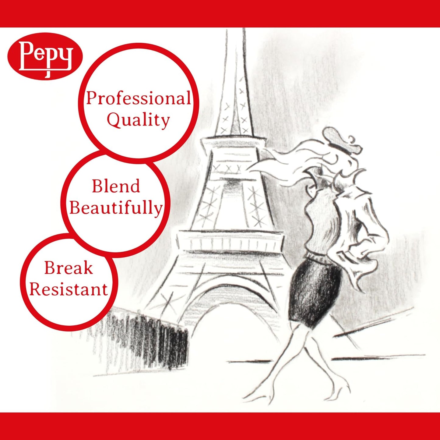 Pepy Professional Hard Charcoal Pencil Set – Set of 6 Pre-Sharpened Black Charcoal Pencils; Perfect for Drawing, Sketching, Blending and Shading