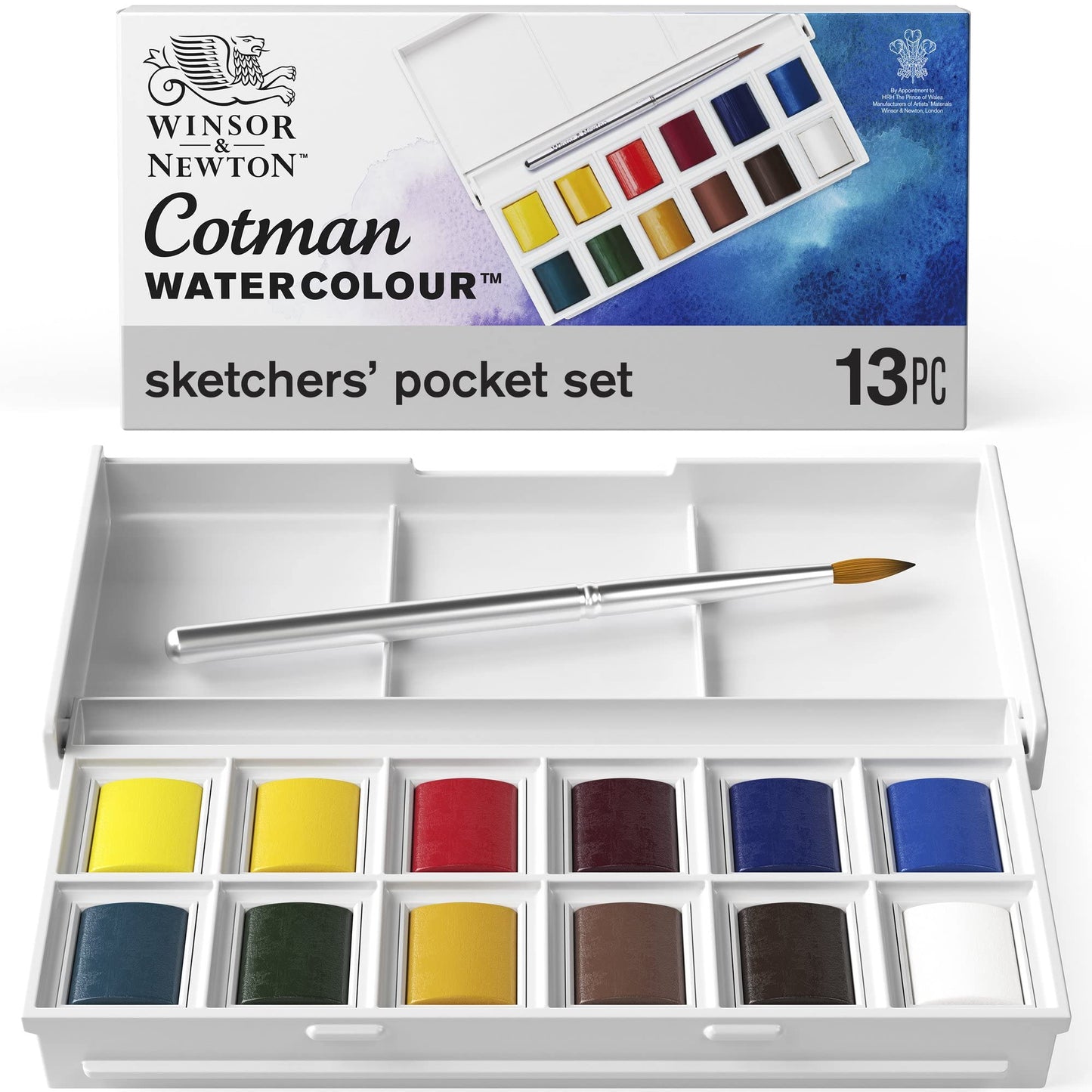 Winsor & Newton Cotman Watercolor Paint Set, Studio Set, 45 Half Pan w/ Brush