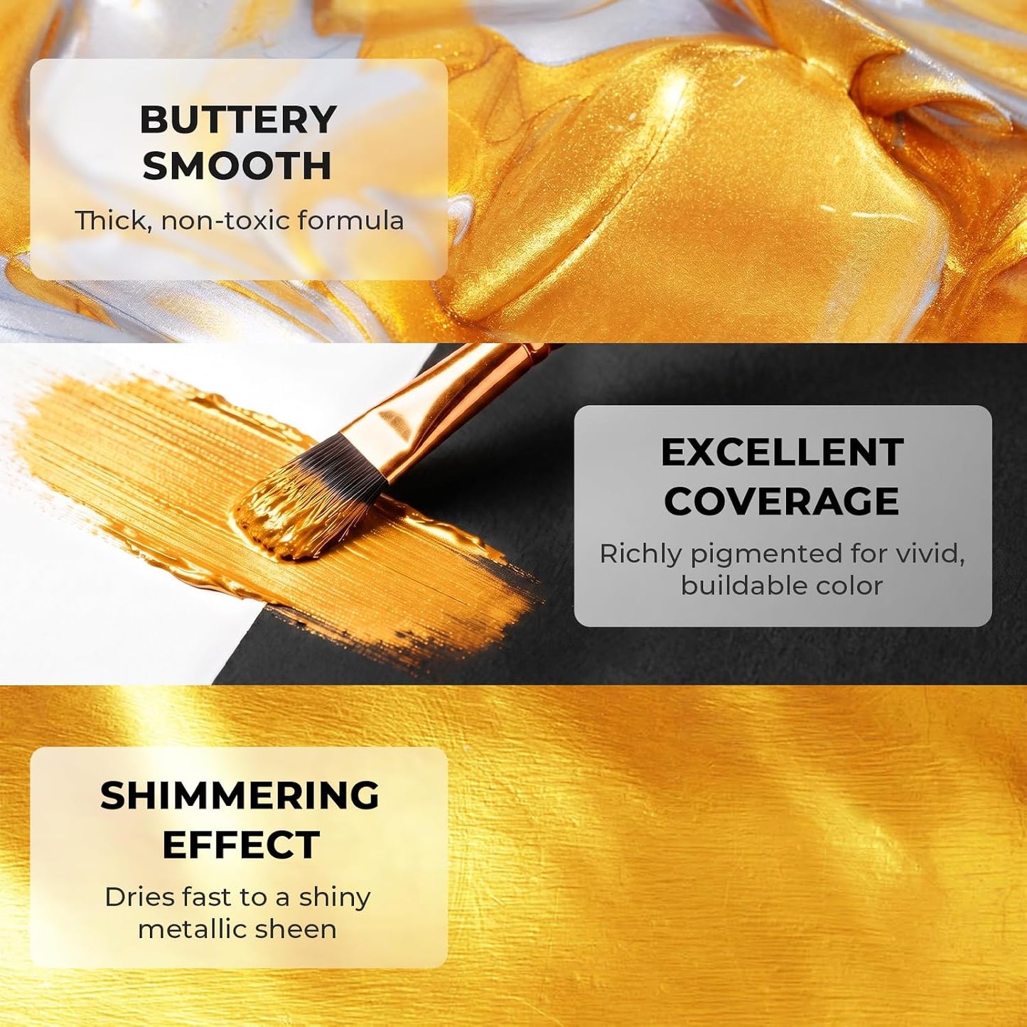 Nicpro Metallic Gold Acrylic Paint, 8.45oz/250ml Large Gold Leaf Paint | Non Toxic, Non Fading Craft Paints for Metal, Wood, Clay, Fabric, Canvas, Furniture, Handcrafts, Art Supplies