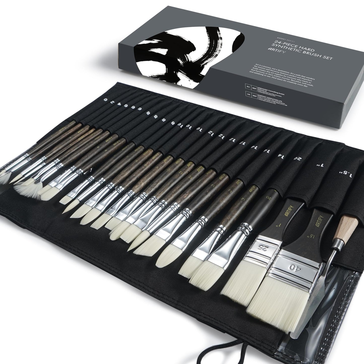 ARTIFY 25 Pieces Professional Paint Brush Set – Expert Series Synthetic Nylon Brushes for Acrylic, Oil, Watercolor, Gouache – No Shedding, Canvas Roll Case & Palette Knife, Artist Gifts Art Supplies