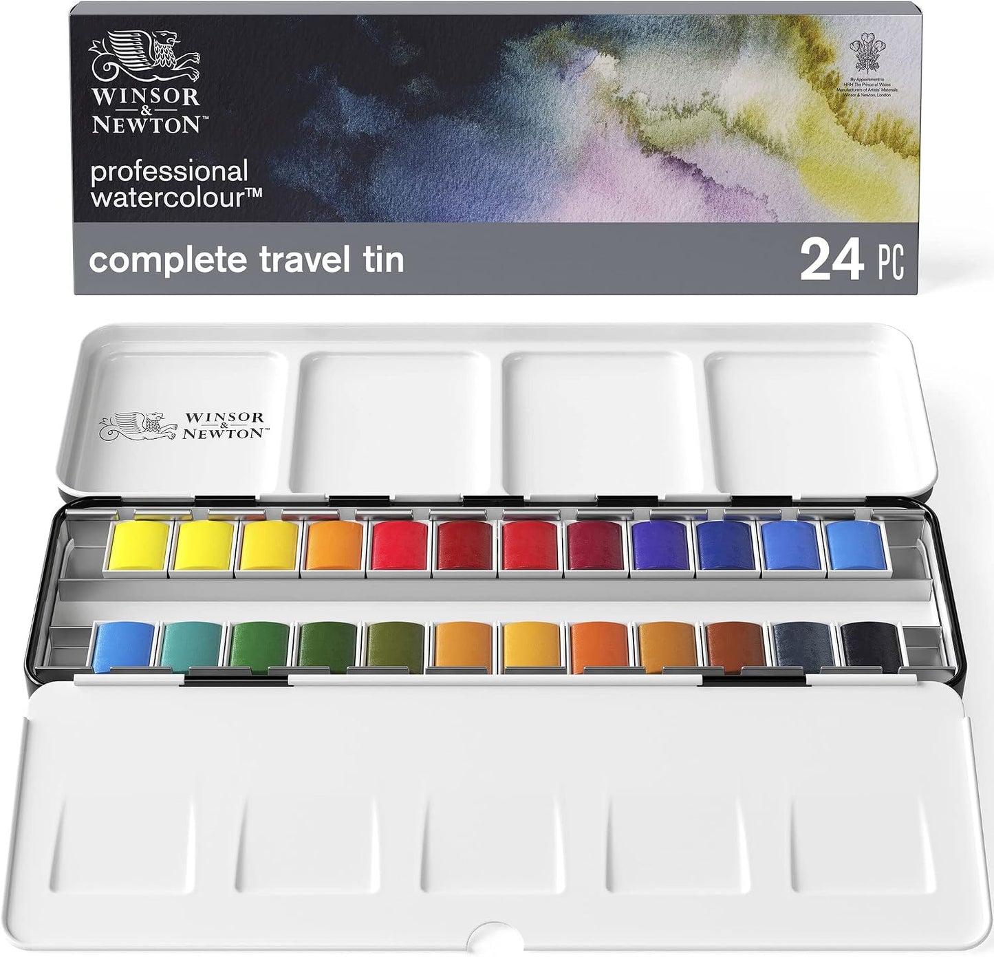Winsor & Newton Professional Watercolor Paint Set, Lightweight Metal Box, 24 Half Pan