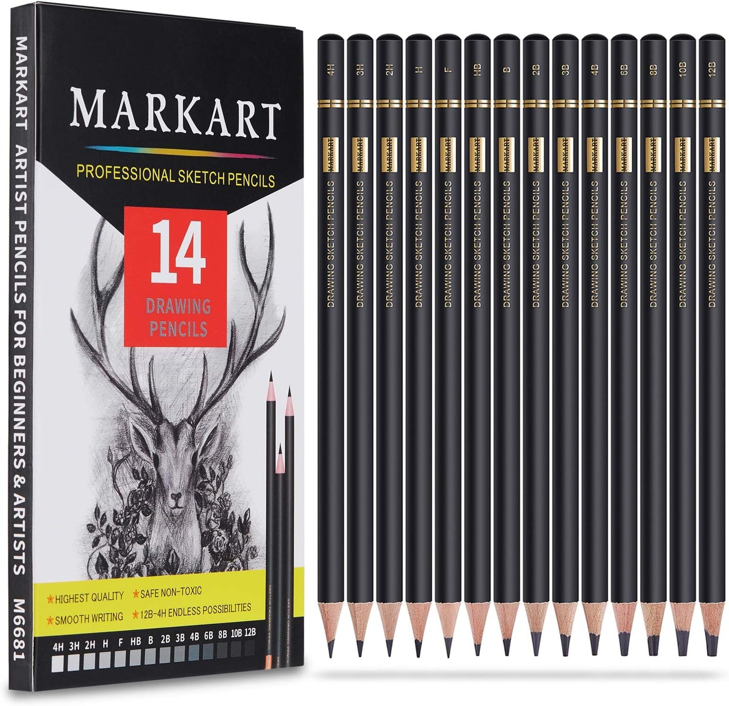 MARKART Drawing Sketching Pencils Set, 14 Pieces, Graphite Pencil(12B - 4H) | Professional Sketch Pencils for Drawing Art, Sketching, Shading & Art Projects , Artist Pencils for Beginners & Pro Artists