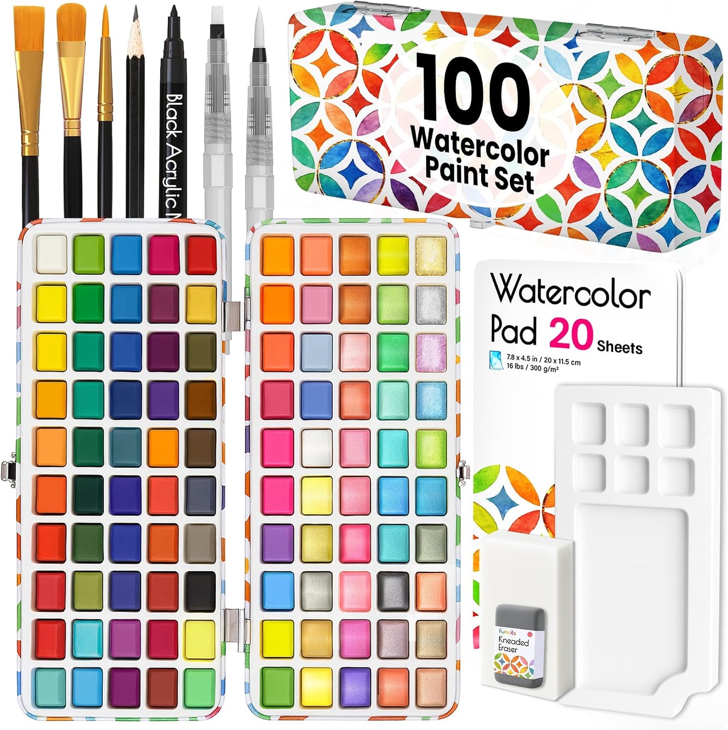 100 Watercolor Paint Set for Adults, Beginners - Travel Art Painting Kit | Water Colors Paint for Adult, Professional Artists - Watercolor Palette with Paper, Brushes, Pen - Art Supplies for School
