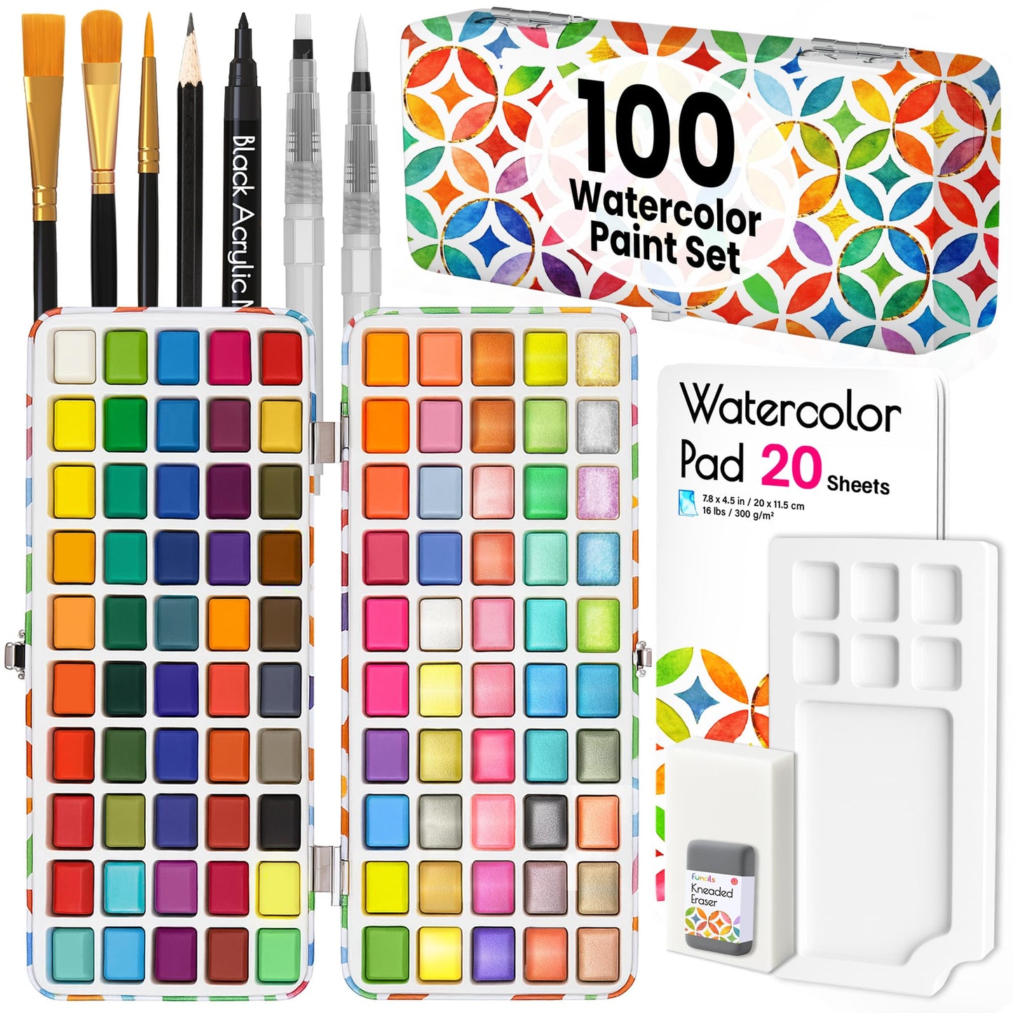 100 Watercolor Paint Set for Adults, Beginners - Travel Art Painting Kit | Water Colors Paint for Adult, Professional Artists - Watercolor Palette with Paper, Brushes, Pen - Art Supplies for School