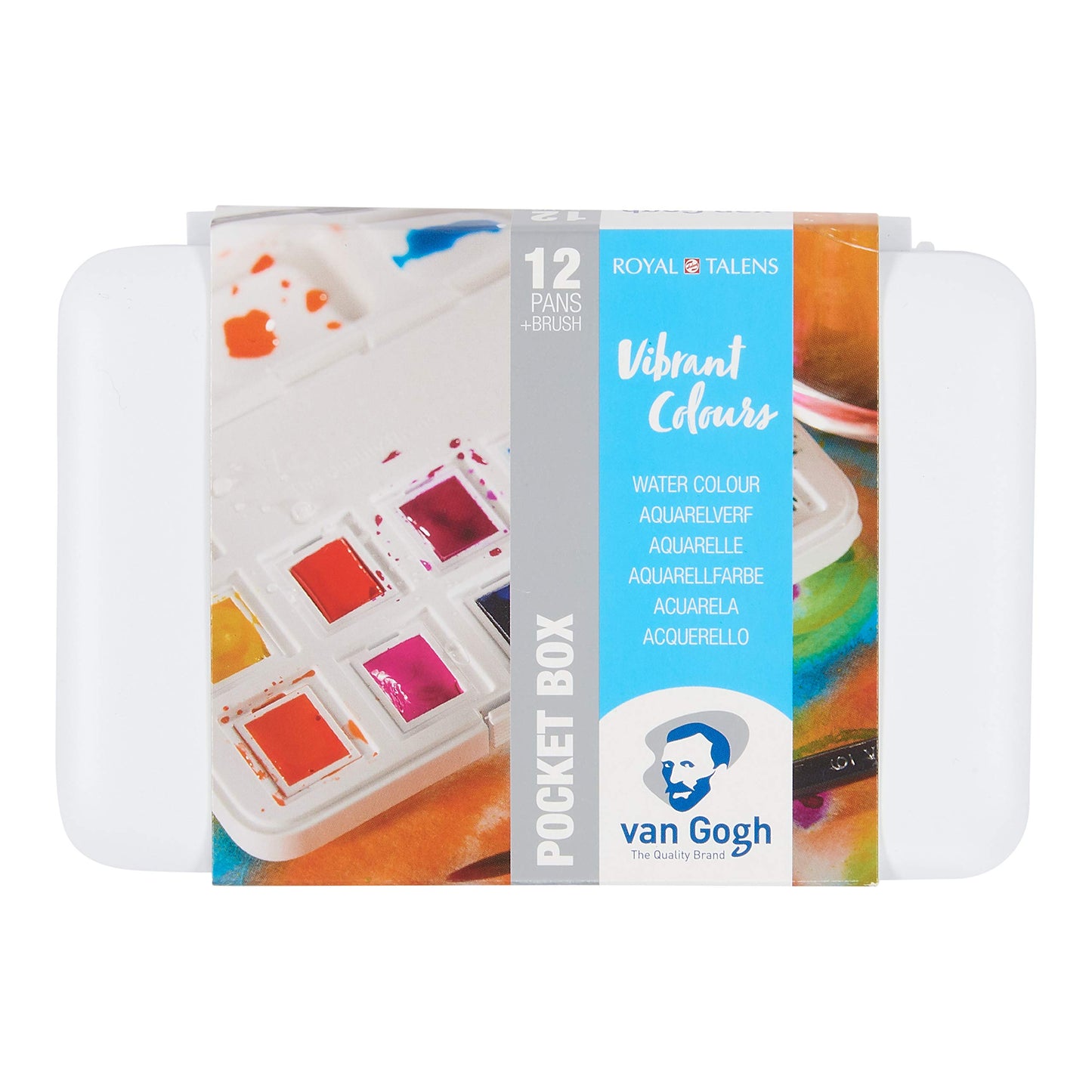 Van Gogh Watercolor Paint Set, Plastic Pocketbox, 12-Half Pan + 3-Half Pan Bonus General Selection