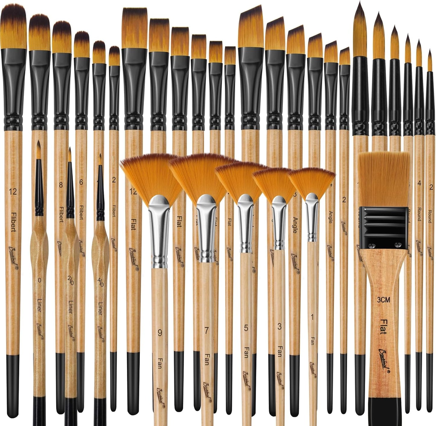 Bougimal 33 Pcs Paint Brush Set, No-Shedding Artist Paint Brushes | Art Paint Brushes with Flat Round Filbert Fan Angle Detail Brush for Acrylic, Oil, Watercolor, for Artists & Beginners
