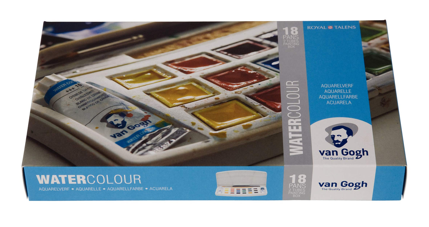 Van Gogh Watercolor Paint Set, Plastic Pocketbox, 12-Half Pan + 3-Half Pan Bonus General Selection