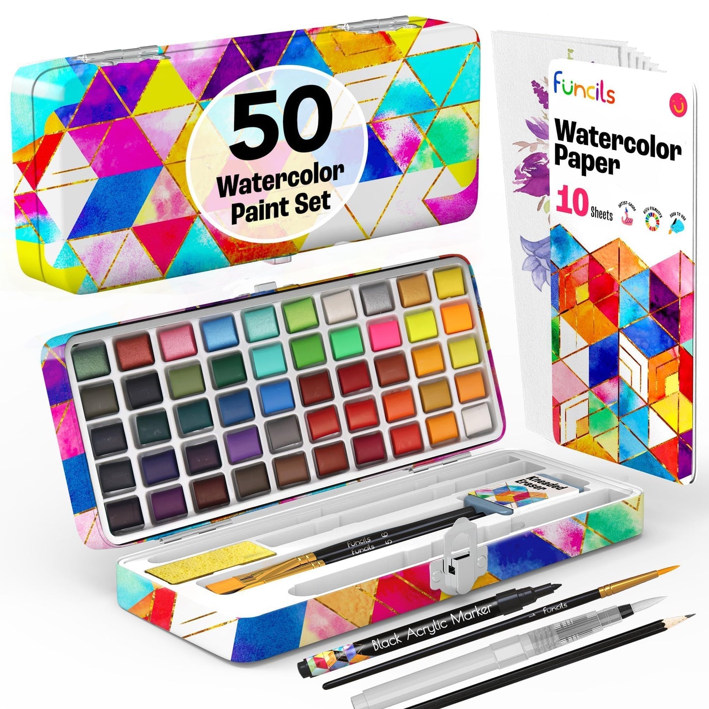 100 Watercolor Paint Set for Adults, Beginners - Travel Art Painting Kit | Water Colors Paint for Adult, Professional Artists - Watercolor Palette with Paper, Brushes, Pen - Art Supplies for School